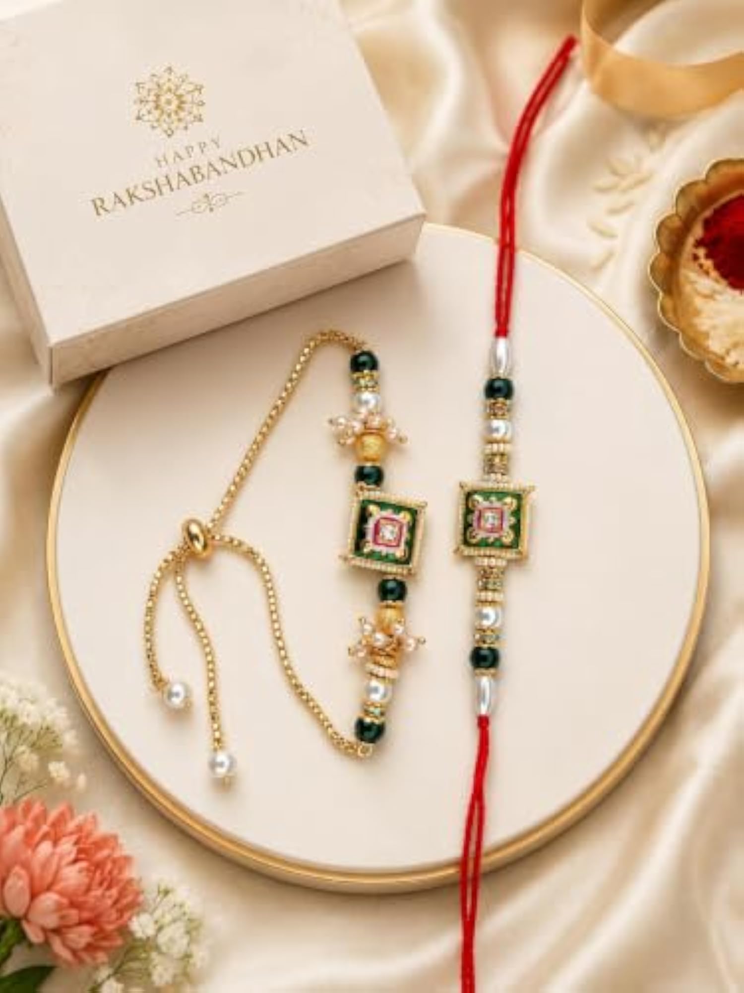 Premium Designer Rakhi & Lumba Set for Bhai Bhabhi